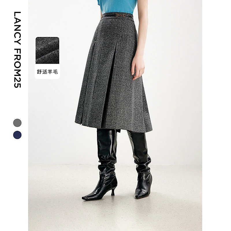 达人朗姿气质秋季新款a字裙法式高级感别致通勤灰色半身裙