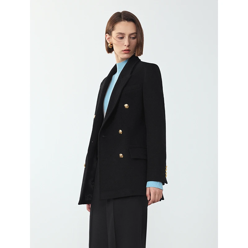 朗姿羊毛高级感法式复古毛呢外套显瘦时尚冬季正肩上衣2024年新款