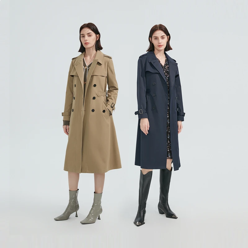 朗姿修身显瘦中长款气质高级感风衣外套女双排扣时尚休闲英伦风