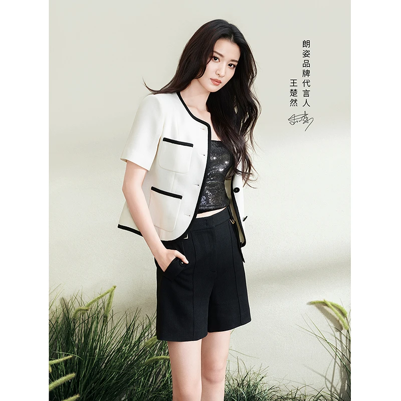 【王楚然同款】朗姿法式小香风短袖设计感女2024年夏季新款短外套