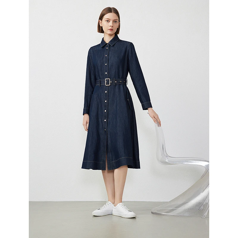 朗姿法式复古优雅时尚高级感气质牛仔裙女2024年春新款收腰连衣裙