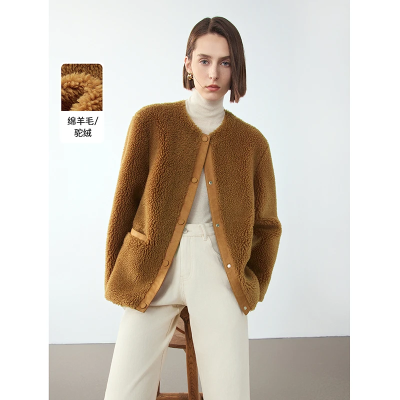 达人朗姿复古高级感气质颗粒外套大衣女2024年冬季新款仿皮草短款