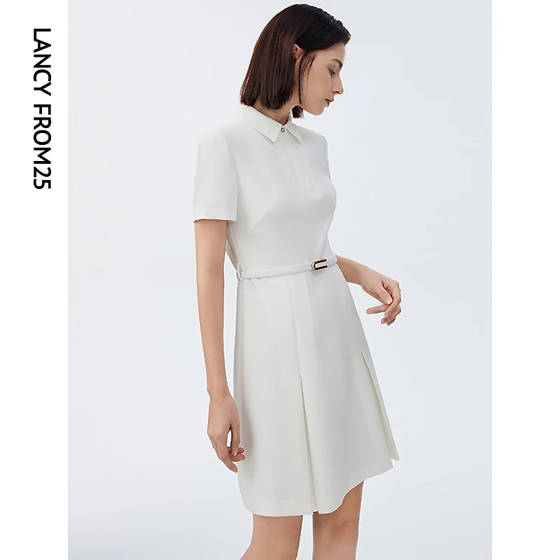 朗姿法式复古黑白色显瘦轻礼服衬衫POLO连衣裙夏新款小黑裙高级感