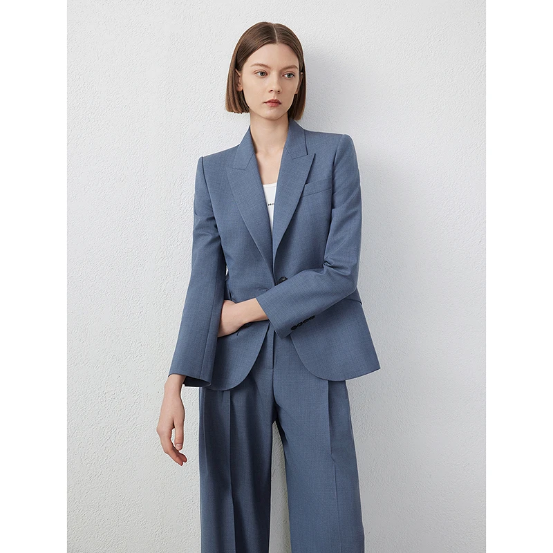 朗姿纯羊毛高级感职业西服外套女2024春季新款通勤西装面试气质