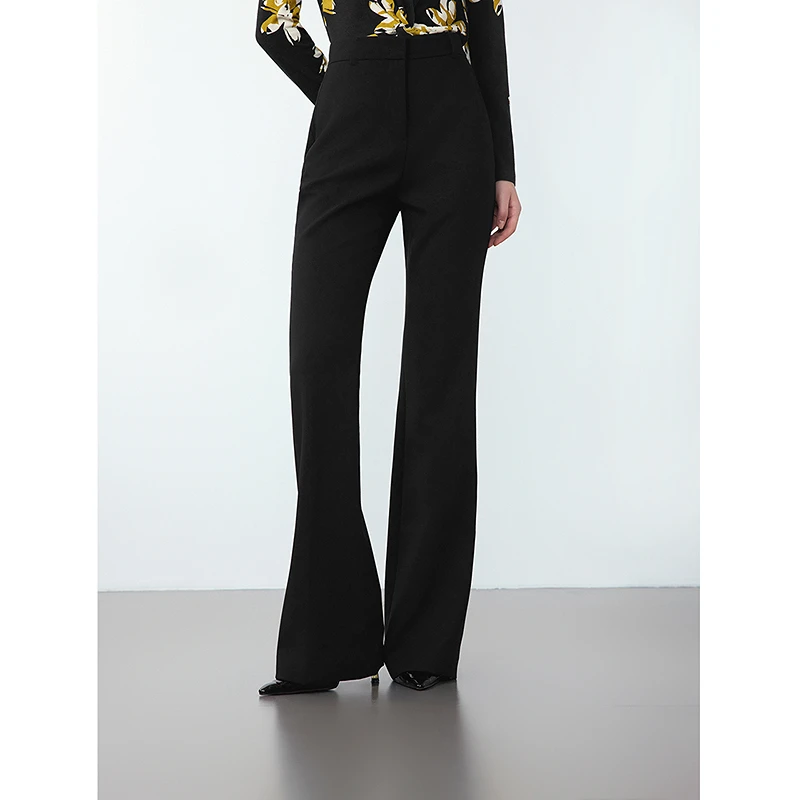 朗姿高级感黑色通勤长裤高腰显瘦气质裤子2024冬季新款时尚西装裤