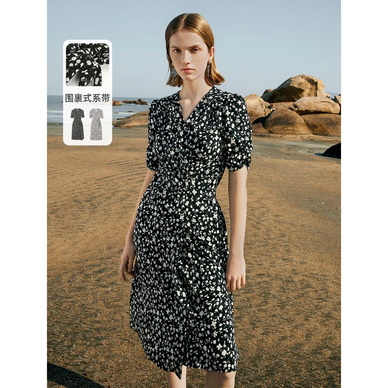 【陈大可】朗姿法式高级感收腰系带碎花裙夏装连衣裙时尚