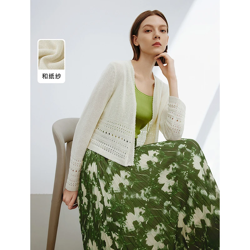 朗姿高级感气质镂空开衫外搭上衣夏季薄款法式毛针织衫2025年新款