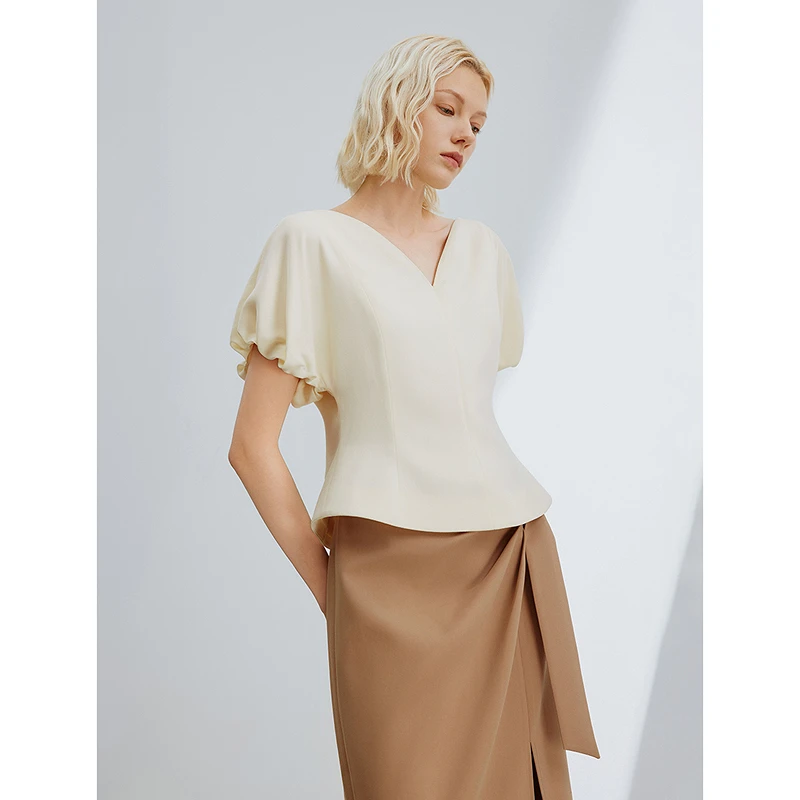 朗姿法式设计感气质高级感收腰休闲衬衣2024年夏新款衬衫上衣女装