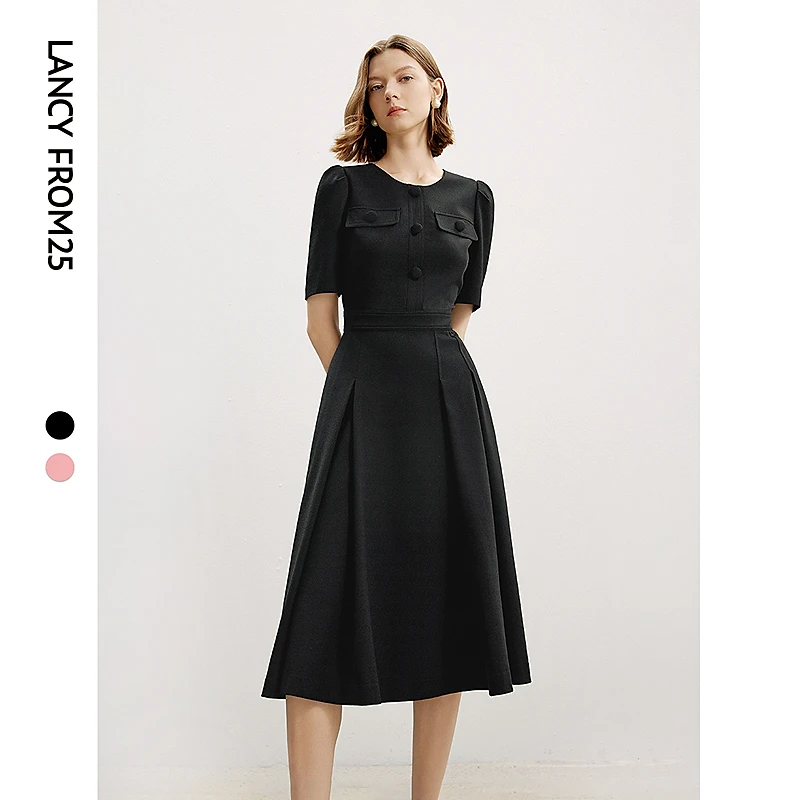 朗姿法式小香风气质高级感裙子女装2024年夏季新款收腰通勤连衣裙