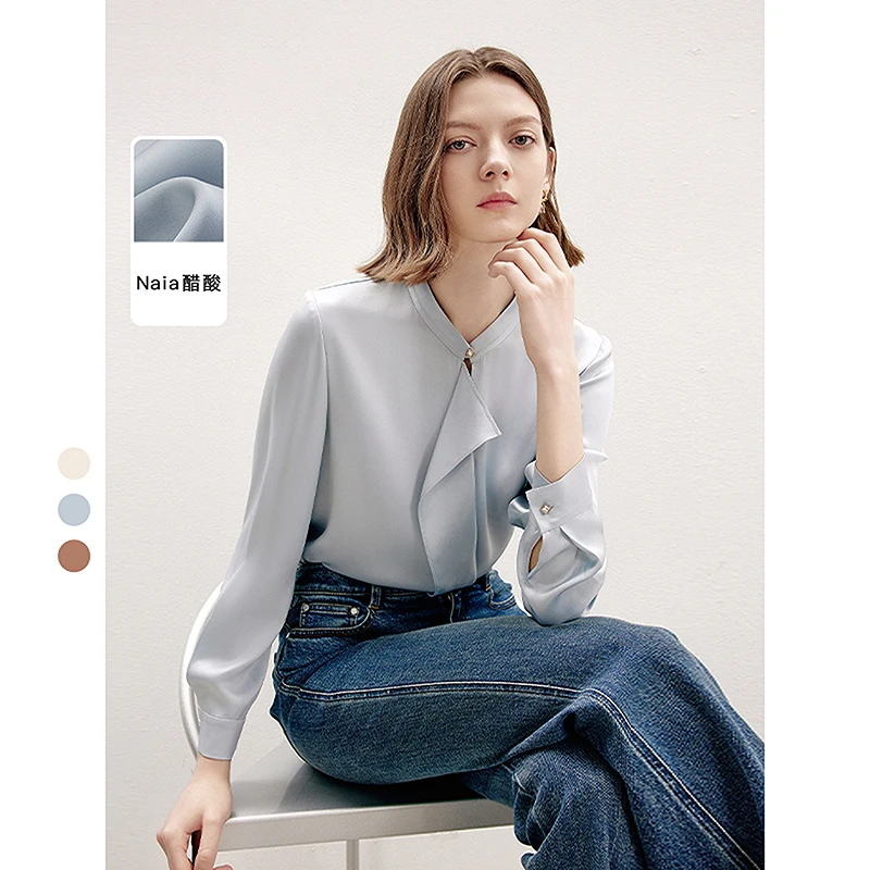 【Basic衣橱】朗姿醋酸设计感法式复古长袖衬衣女2025年秋上衣衬衫