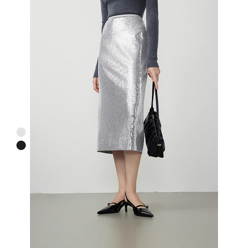 达人 朗姿复古亮片高级感设计感气质裙2025春季新款半身裙