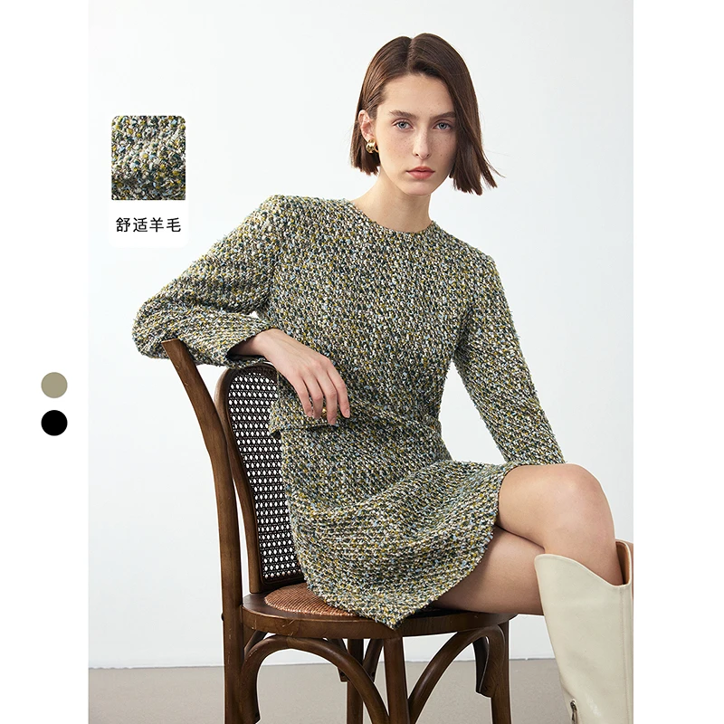 朗姿复古法式优雅小香风连衣裙高级感长袖气质裙子2024年冬季新款