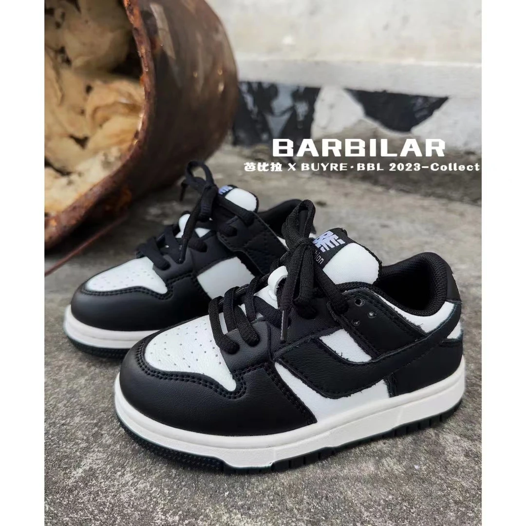 BARBILAR儿童真皮板鞋韩系童鞋休闲运动经典熊猫板鞋时尚百搭