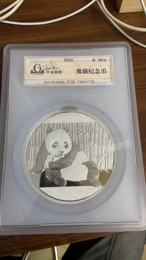 2015年熊猫银元币300元纪念币一枚