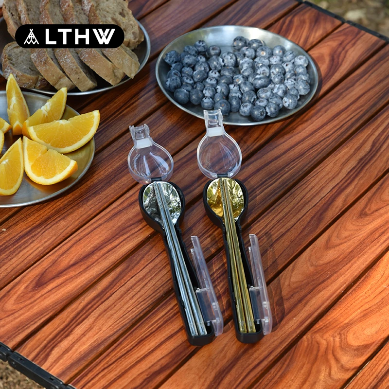 LTHW旅腾 户外餐具便携套装露营用品装备野餐筷勺两件套304不锈钢