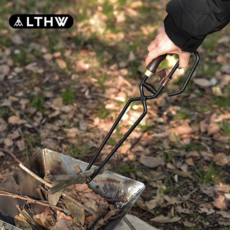 LTHW旅腾不锈钢焚火钳木手柄木材木炭烧烤钳子实心钢棒火棍碳夹子