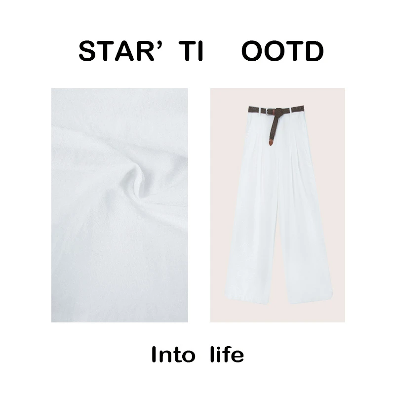 研恩【ST】云朵裤垂感直筒裤女装白色高腰时尚休闲夏季