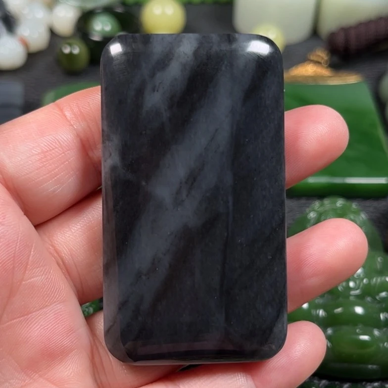 天然和田玉新疆青花平安无事牌吊坠