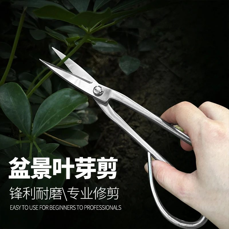 全钢叶芽剪 狭小空间修枝剪叶 花艺插花瘦长剪刀 盆景园艺工具