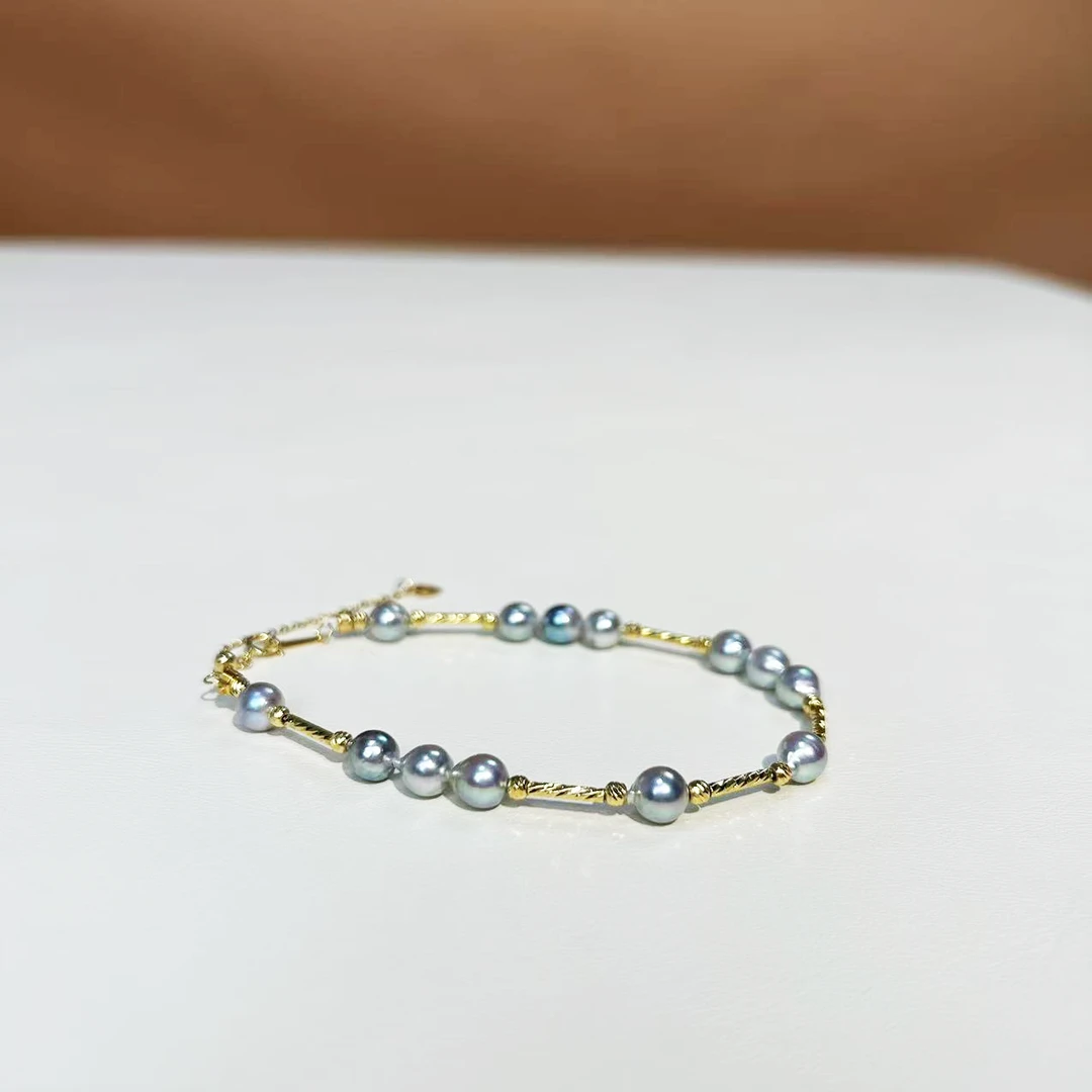 天然海水Akoya真多麻手链，5-6mm满天星真多麻手链，S925银镶嵌