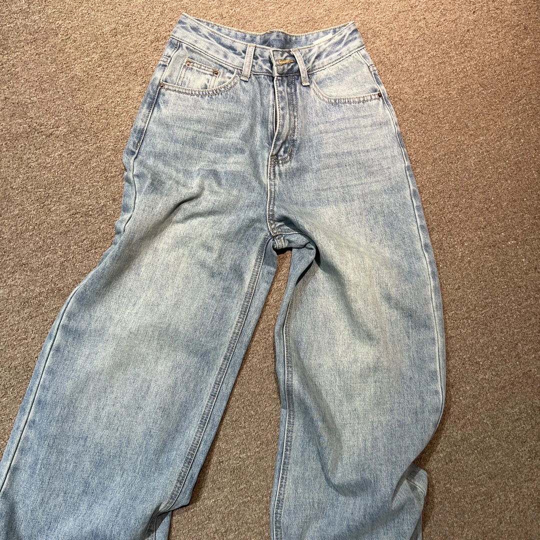 林姐家推荐时尚反季色直通高腰拖地牛仔裤