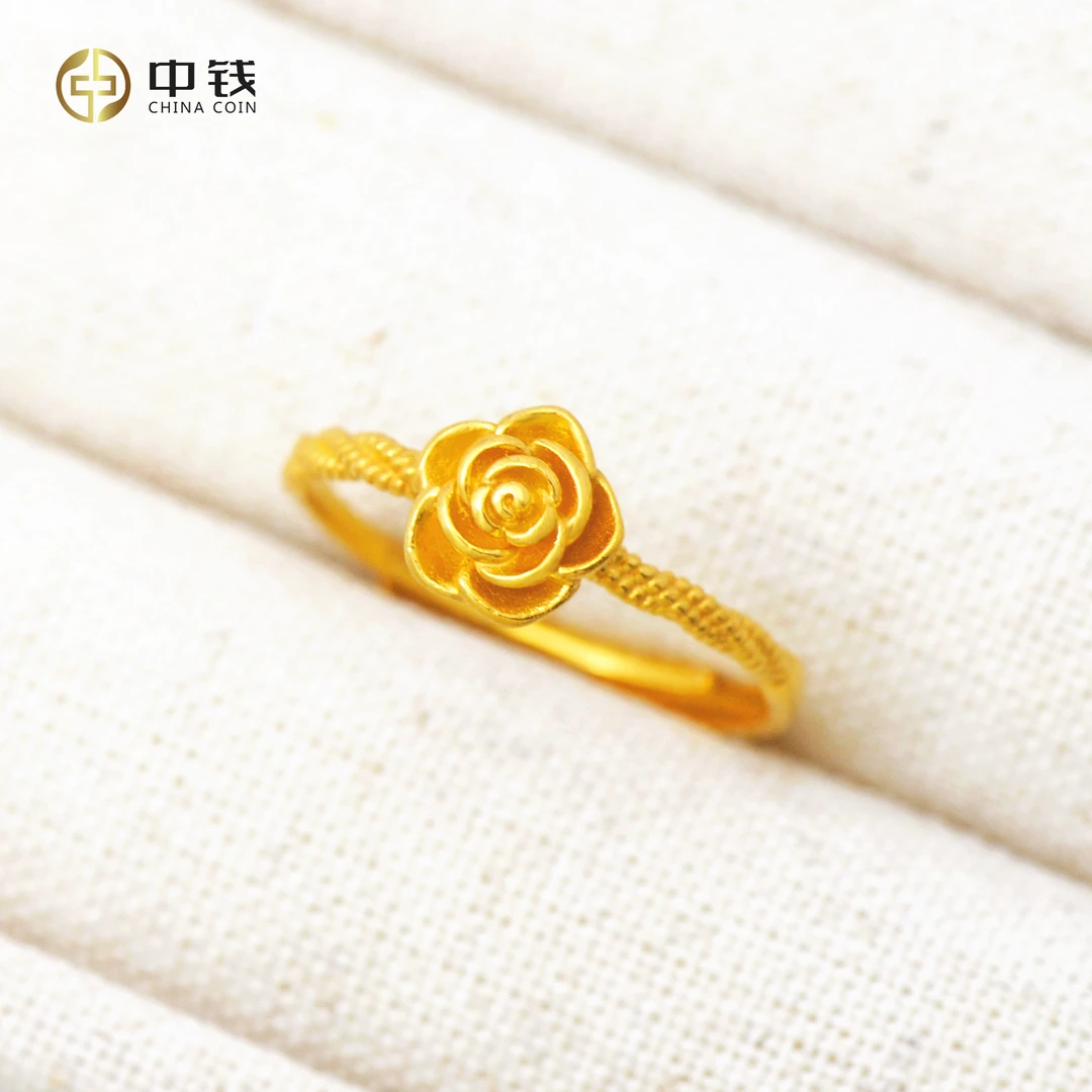 情人节足金5G浪漫玫瑰戒指 气质时尚戒指 送女友订婚