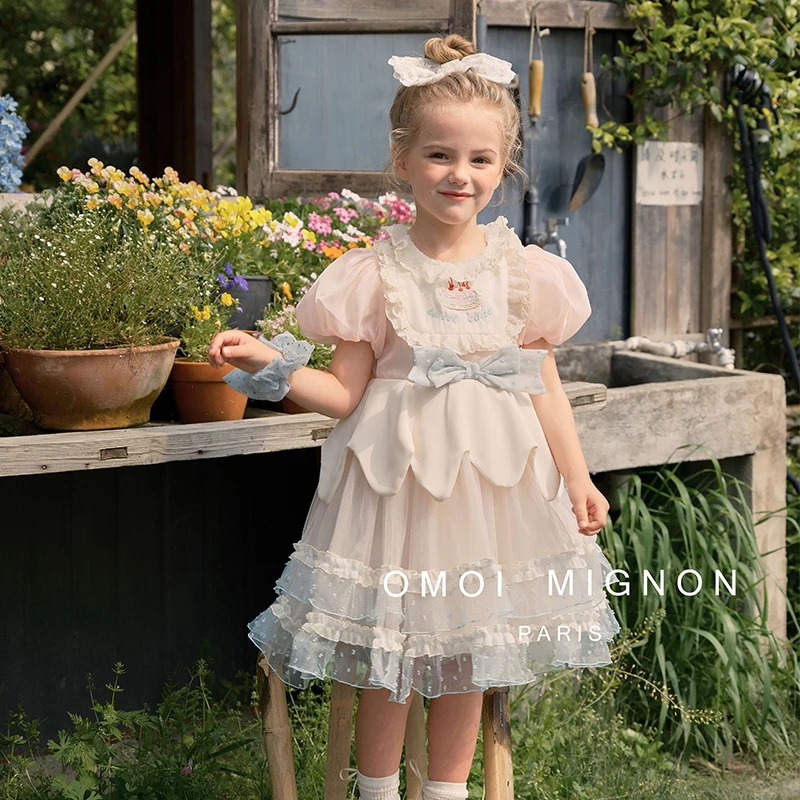 夏款现货上新OMOIMIGNON法式粉色生日蛋糕专属网纱公主刺绣连衣裙