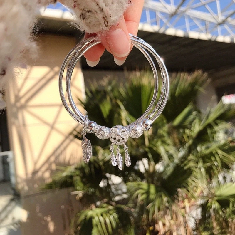 足银银制品 足银9999捕梦网三生三世足银手镯[A21]