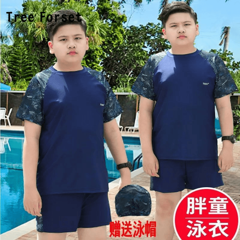 儿童泳衣男童胖童大童分体式泳装套装加肥加大胖儿童夏装新款潮