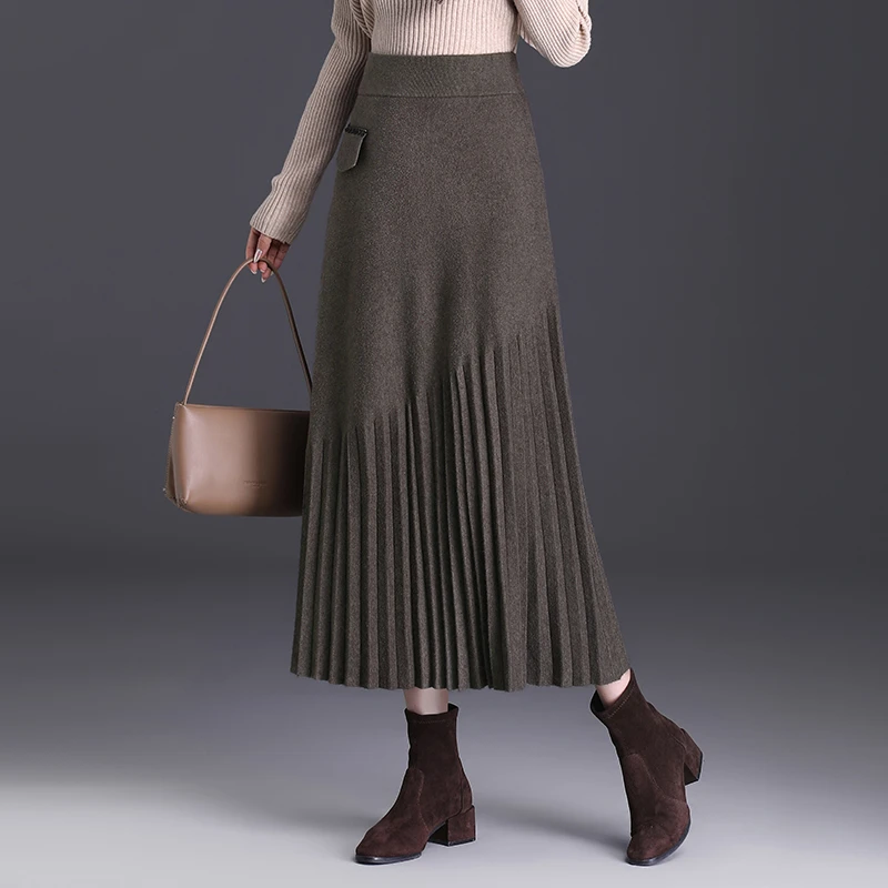 百褶女早春2025新款高腰显瘦a字裙半身裙中长裙春裙子