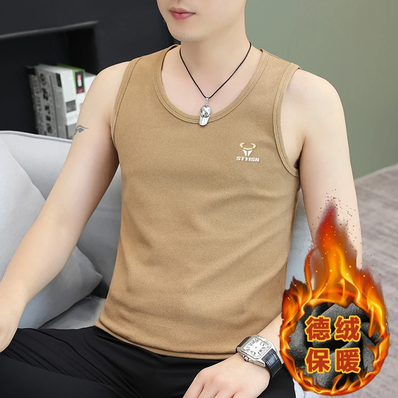 加厚双面绒德绒修身男士保暖背心秋冬季内穿吊带打底衫上衣马甲潮