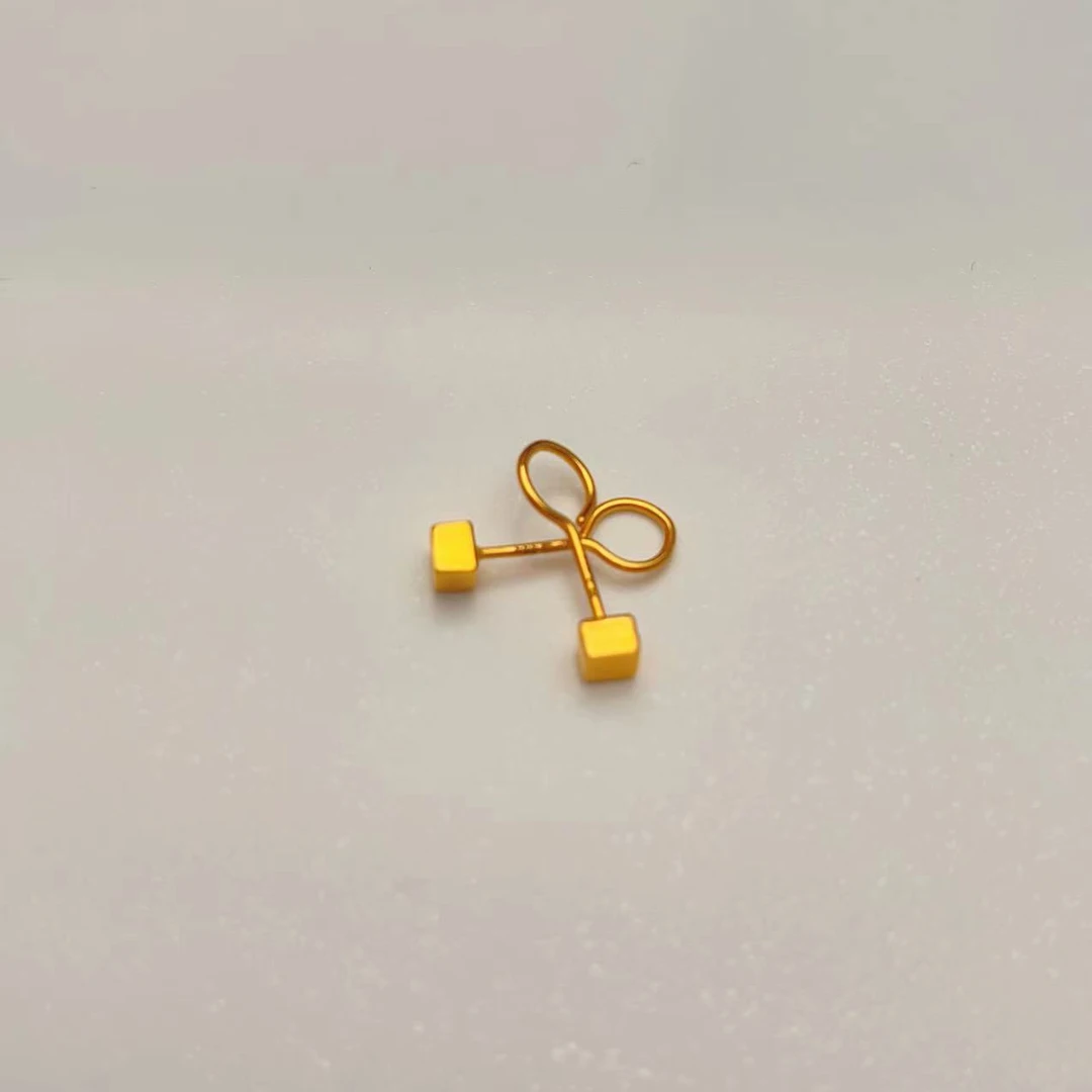 足金999小方块弯钩耳钉时尚简约百搭亮面养耳洞免摘基础款送礼