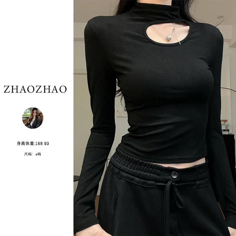 辣妹镂空设计感设计感长袖修身气质显瘦打底上衣