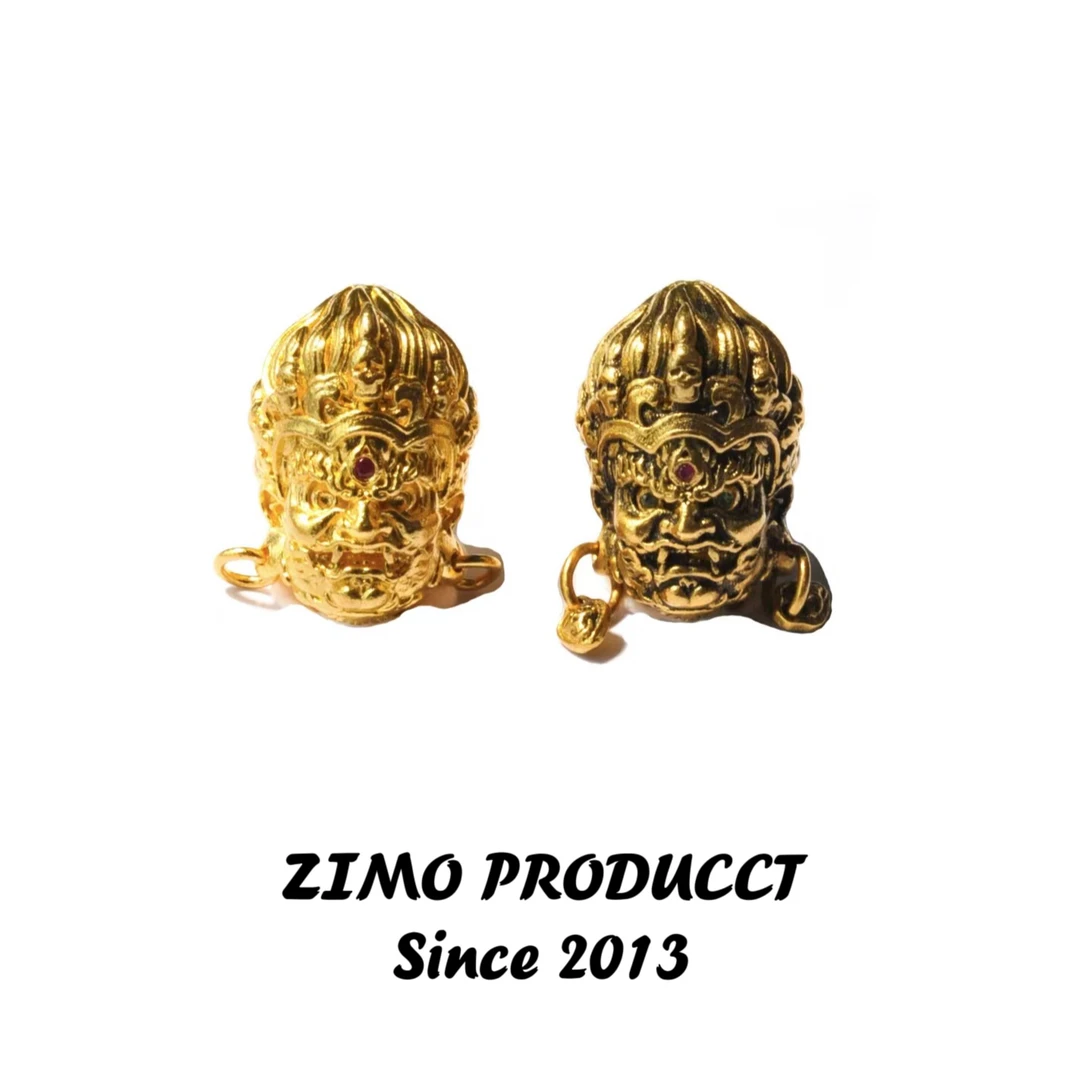 【子墨出品】黄金足金大黑天三通佛头文玩手串菩提佛珠配饰文玩金