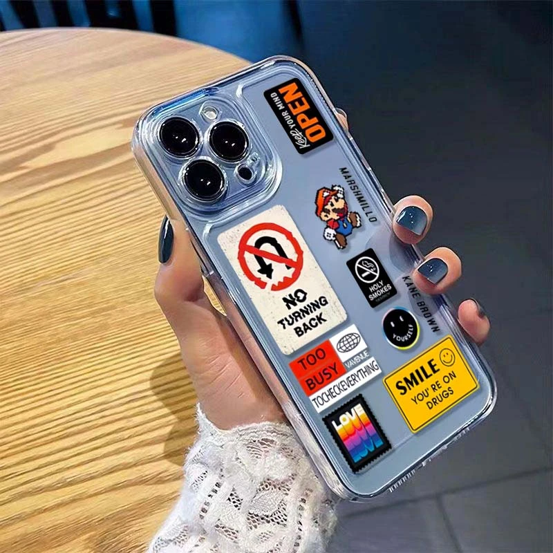 超级玛丽苹果小米oppovivo华为适用iPhone15/13/14手机壳透明太空