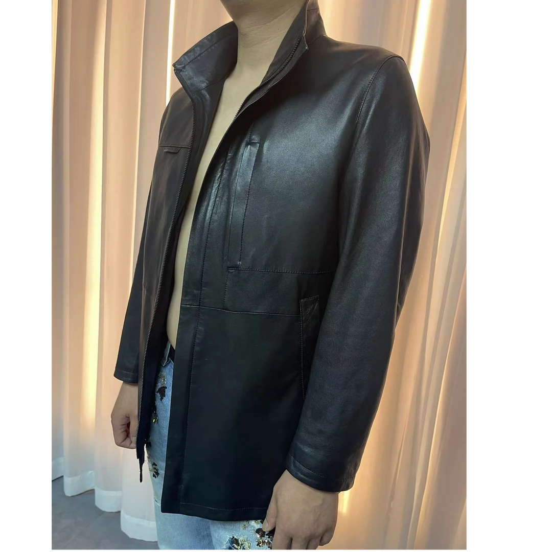 2024男装海宁真皮皮衣男商务休闲中长款绵羊皮全植鞣时尚轻商务款