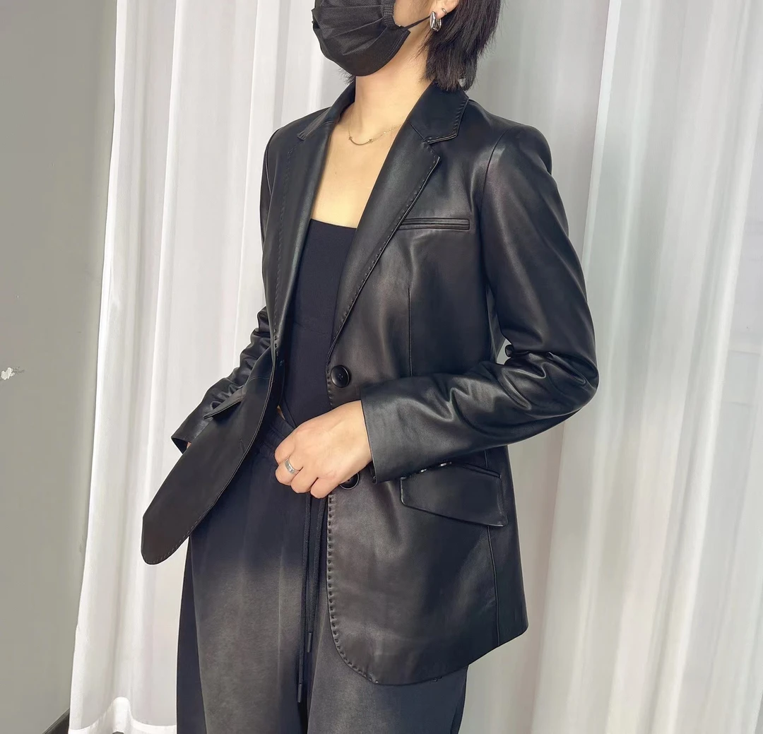 经典修身款西装皮衣女外套春秋百搭休闲时尚气质网红短款女士黑色