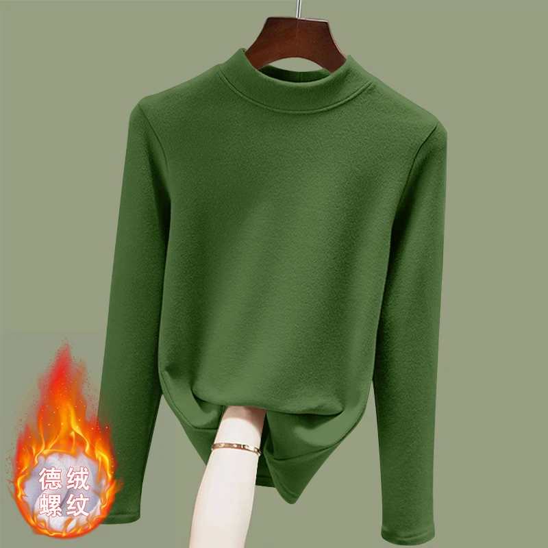 螺纹德绒磨毛半高领女长袖内搭基础款保暖秋冬修身百搭打底衫秋衣