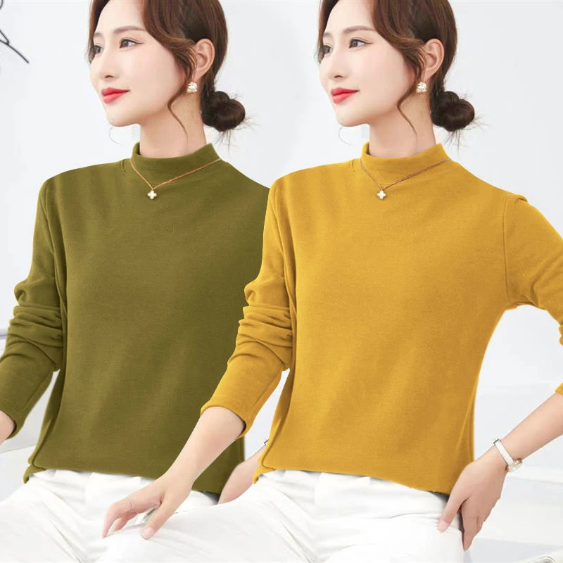 半高领德绒内搭打底衫女士长袖t恤新款秋冬时尚洋气显瘦保暖上衣