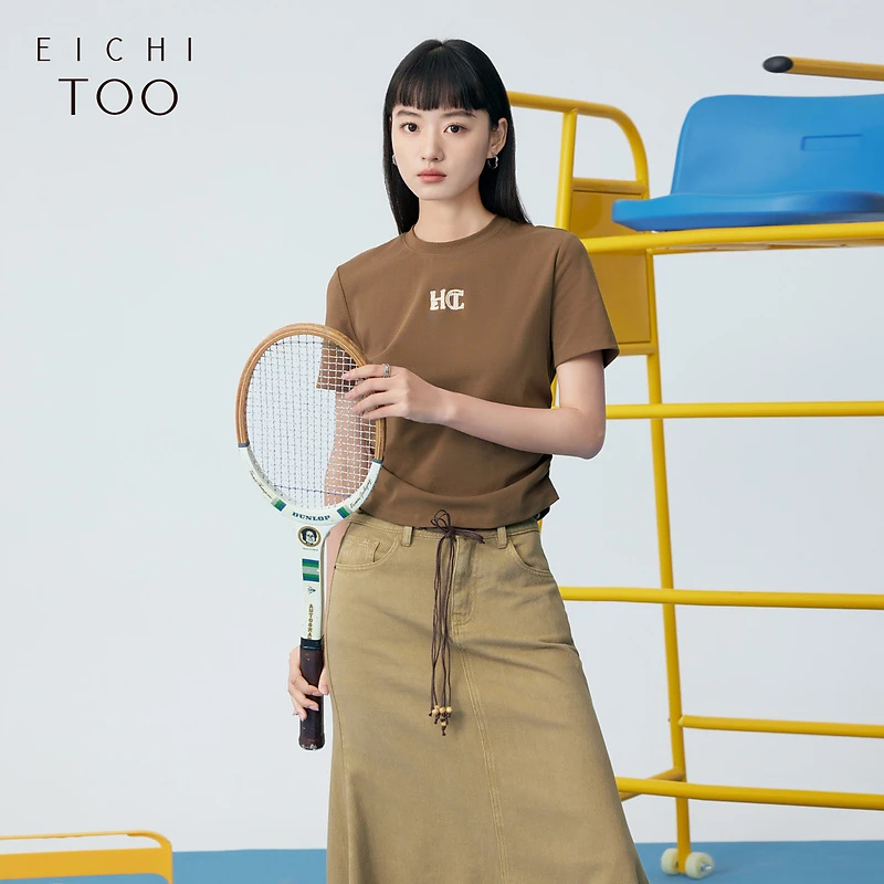 A爱居兔夏季新款字母绣花修身显瘦短袖T恤ENTBJ2P002A