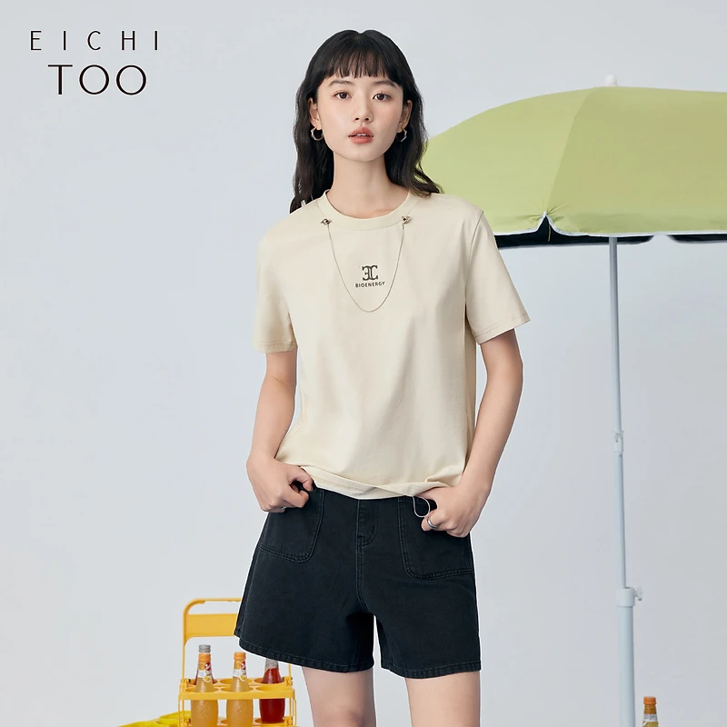 A爱居兔夏季新款立体绣花简约时尚短袖T恤ENTBJ2P013A