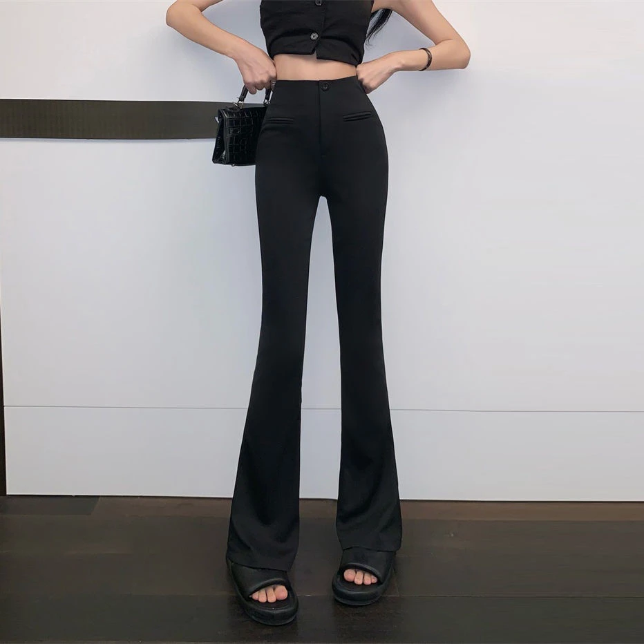 高腰微喇叭裤女秋冬新款休闲裤女小个子垂感显瘦拖地裤西装裤子女