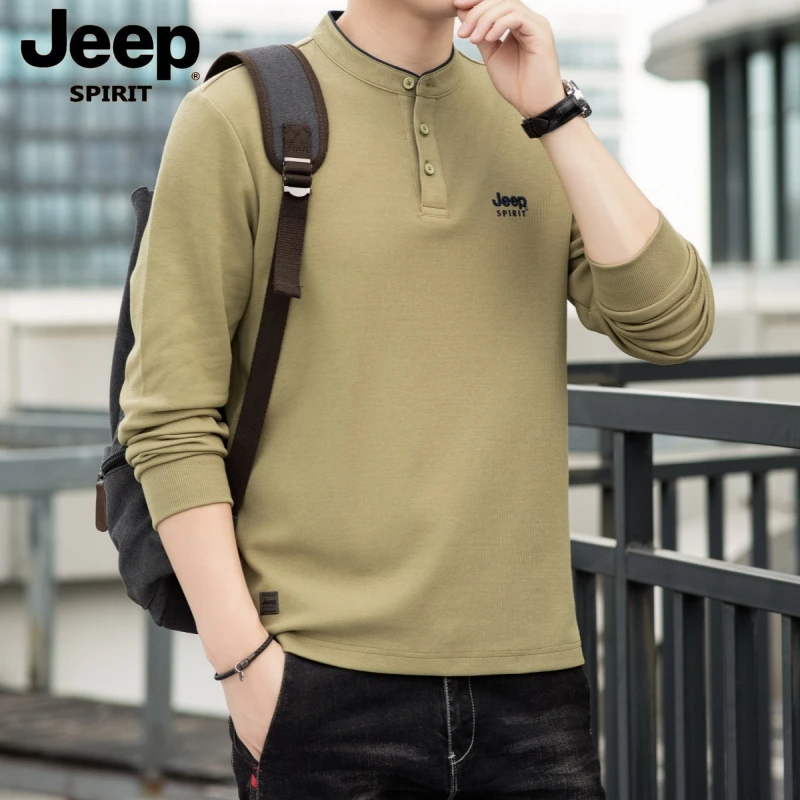 JEEP吉普长袖t恤男2025年春秋新款立领宽松刺绣大码男款长袖卫衣
