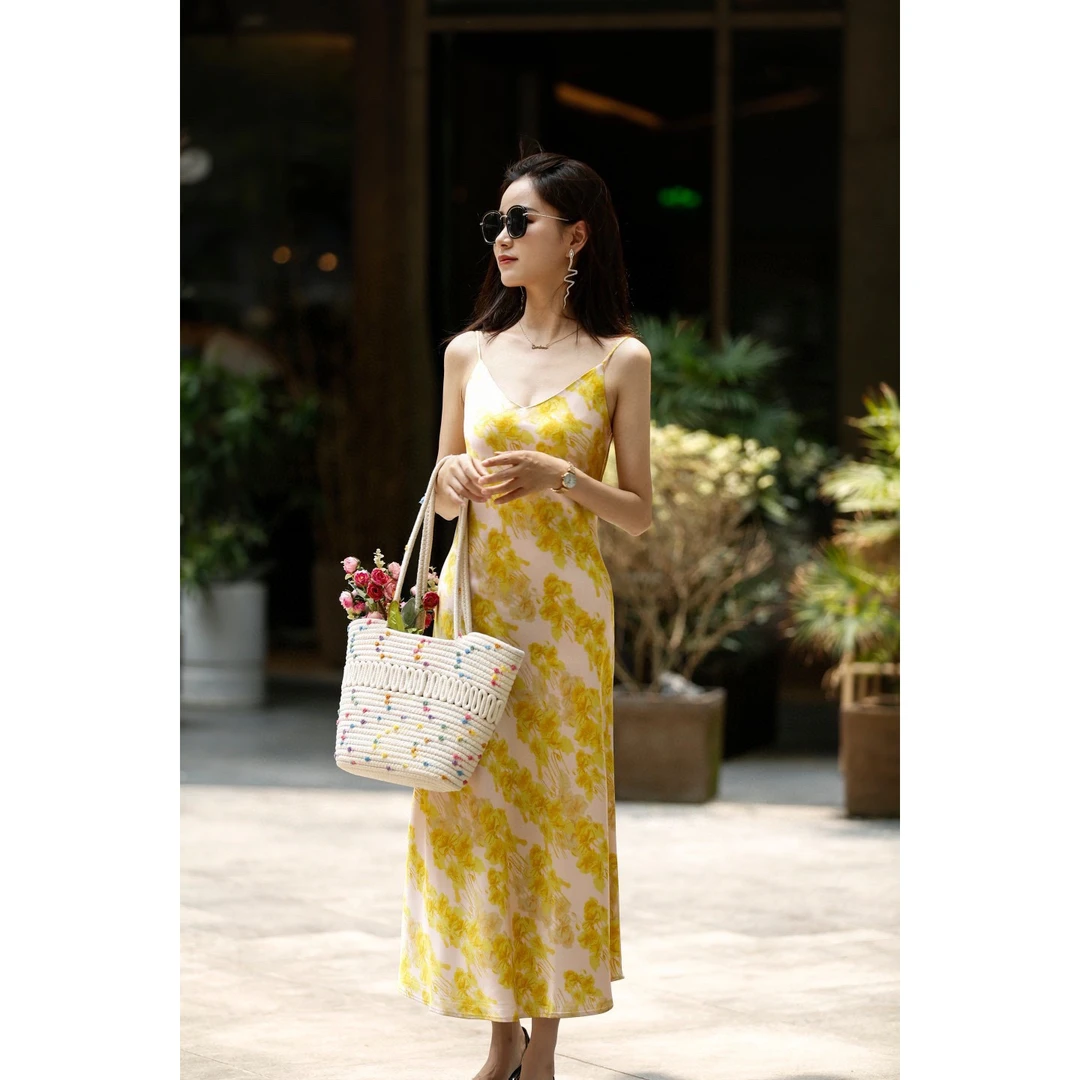 【断码亏米清】小个子连衣裙女款洋气上档次轻奢高端醋酸印花吊带裙