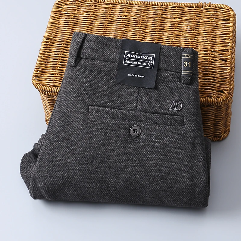 冬季厚款羊毛呢男裤加绒保暖柔软免烫抗皱商务直筒休闲裤简约百搭