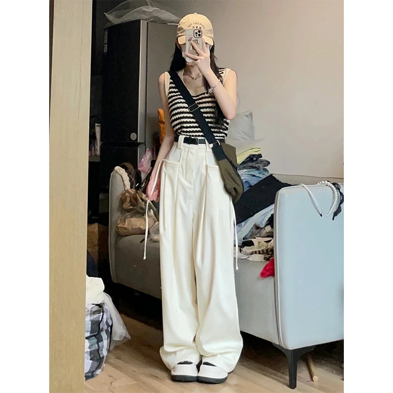 卡盛白色阔腿西装裤女春秋季新款潮牌美式工装小众高级感垂感裤子