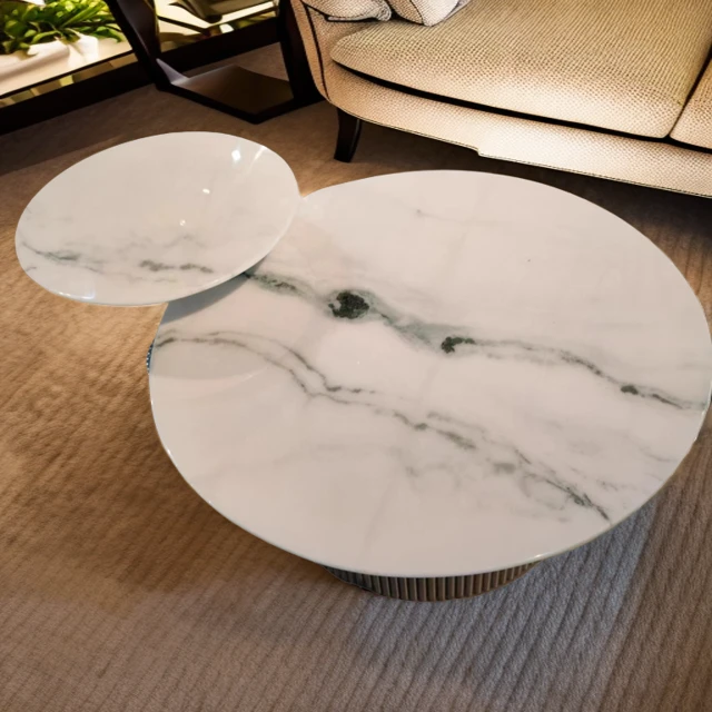 [熊猫白奢石组合茶几]意式极简家用客厅轻奢创意简约北欧圆形茶几