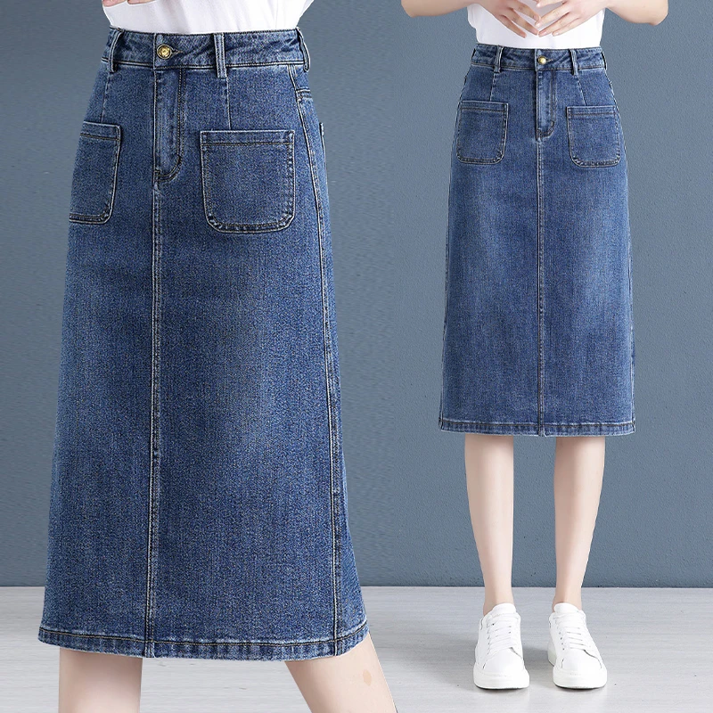 A字牛仔裙女中长款高腰大码半身裙春夏季新款开叉梨形身材包臀裙