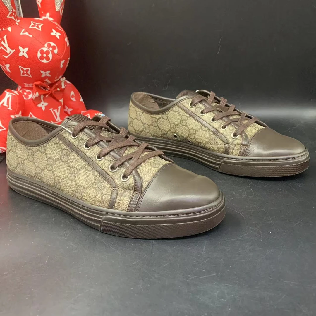 【二奢特惠】GUCCI/古驰 40欧码 男士舒适咖色贝壳头印花低帮板鞋