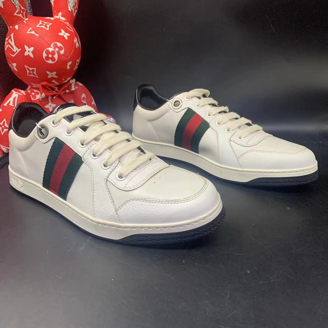 【二奢特惠】GUCCI/古驰 40欧码 男士时尚休闲白色红绿织带板鞋ddm